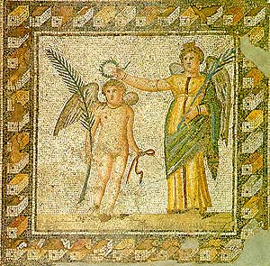 Eros und Nike auf einem Mosaik aus Larissa
